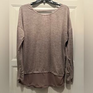 Danskin Women's Long Sleeve Brown Heathered Top with Thumb Holes.